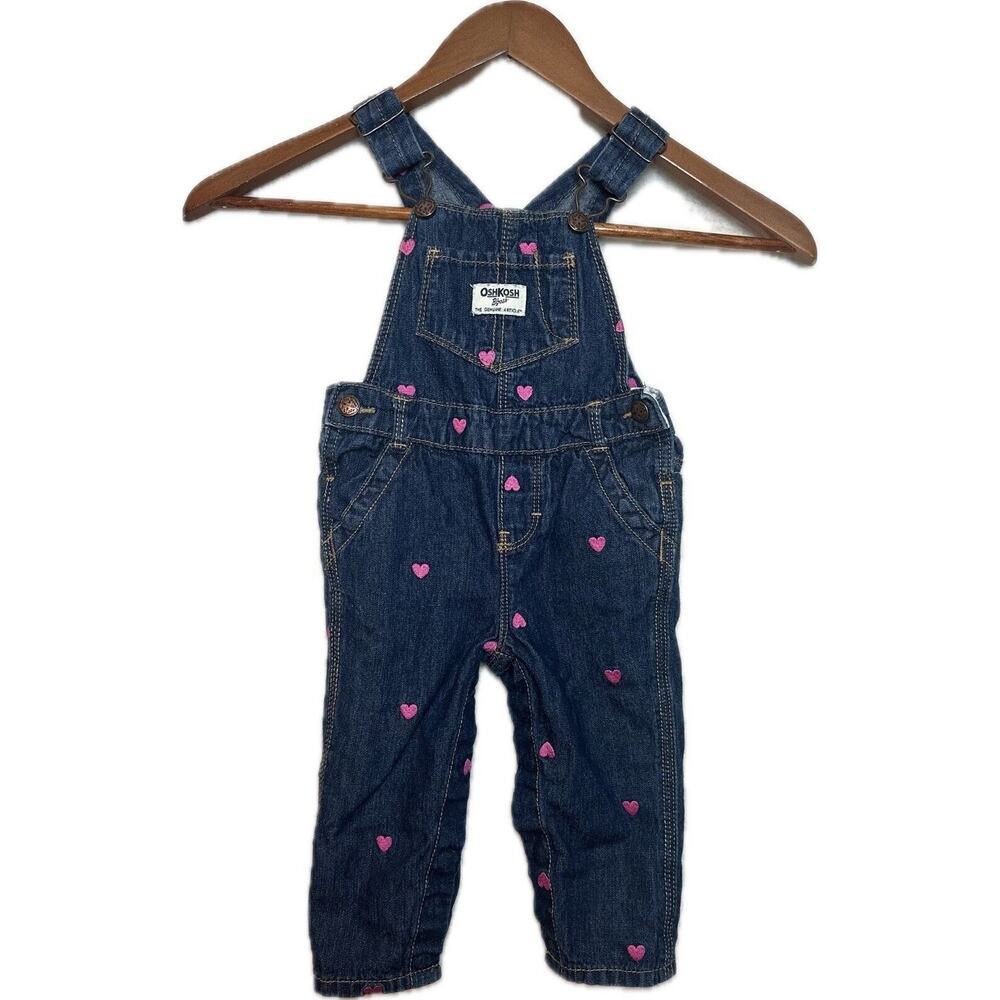 OSHKOSH B'GOSH Denim Overalls Girls Sz 12m Hearts Valentines Love Cupid‎